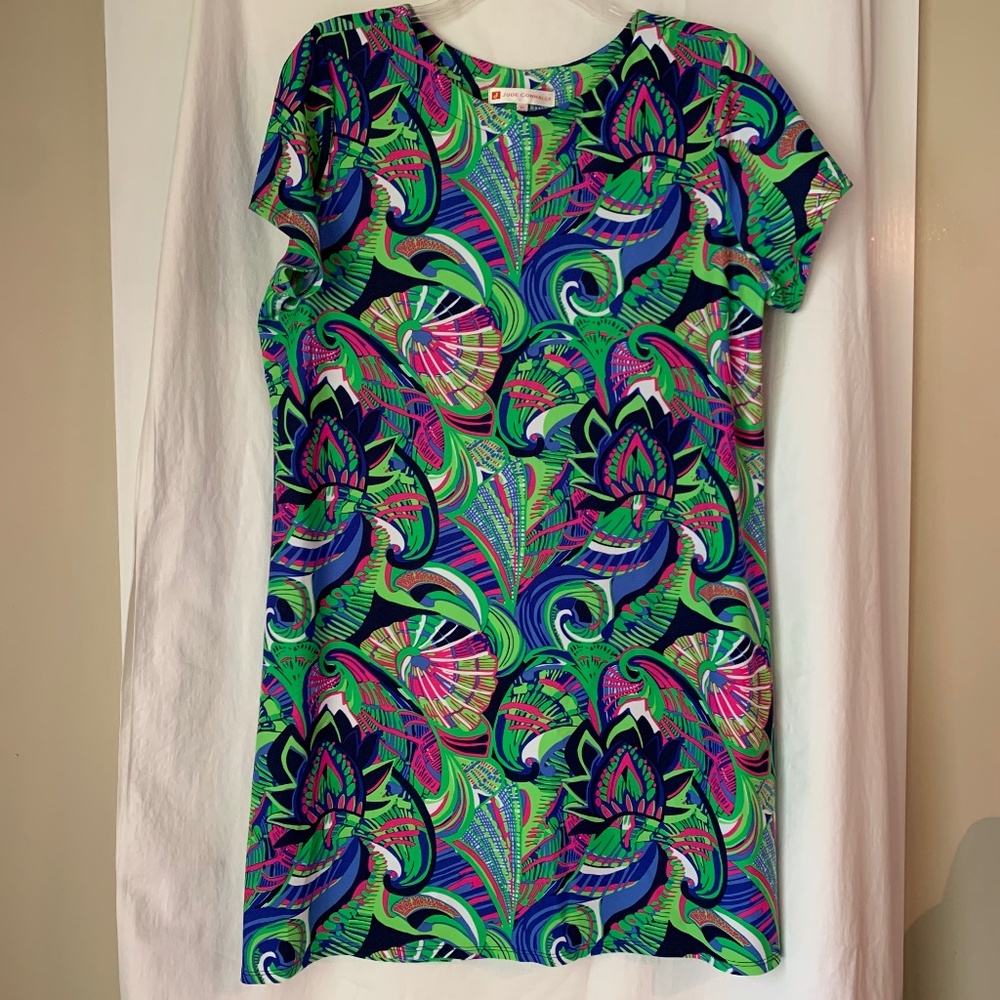 Jude Connally Green, Blue, Pink & Purple Abstract Floral Shift Dress